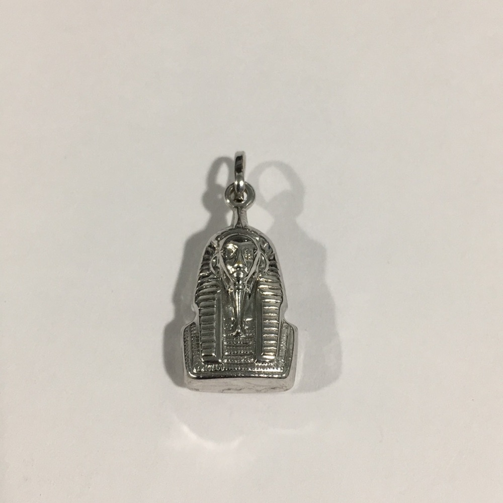 14k White Gold 3d Double Sided Pharaoh Head Charm
